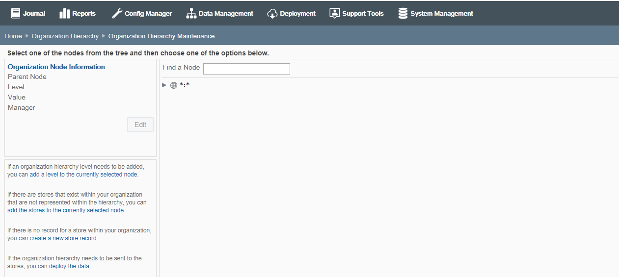 Organization Hierarchy Maintenance page