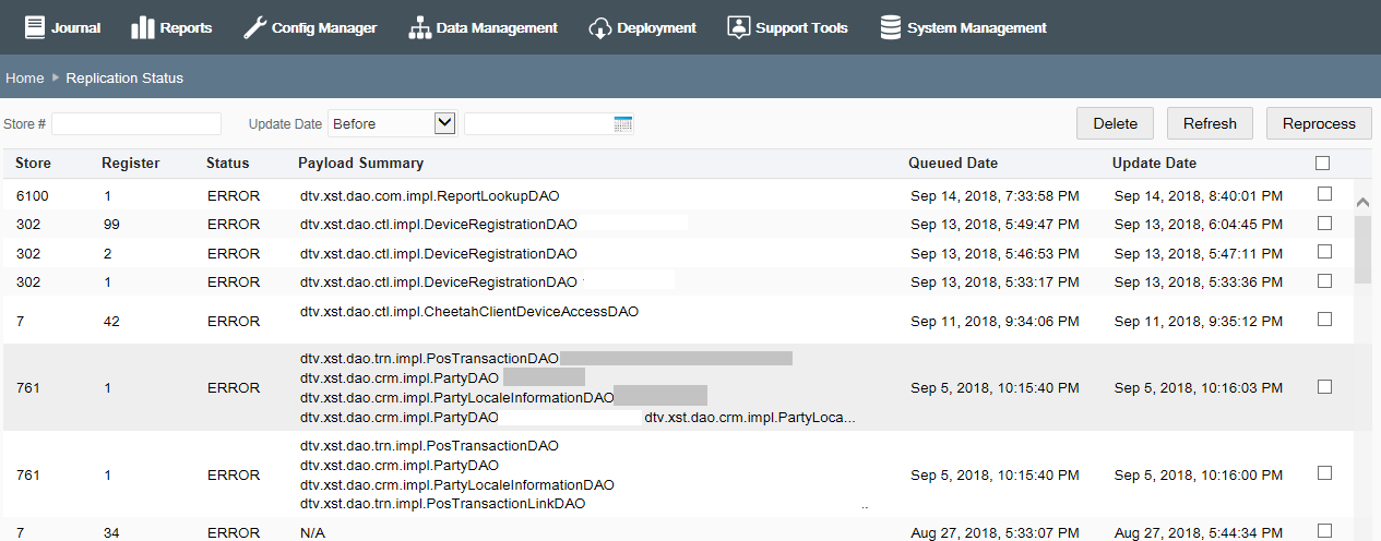 Replication Status page