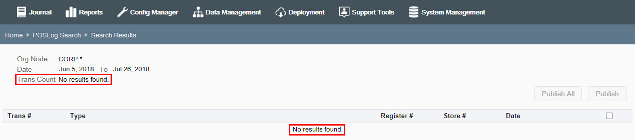POSLog Search - No Results