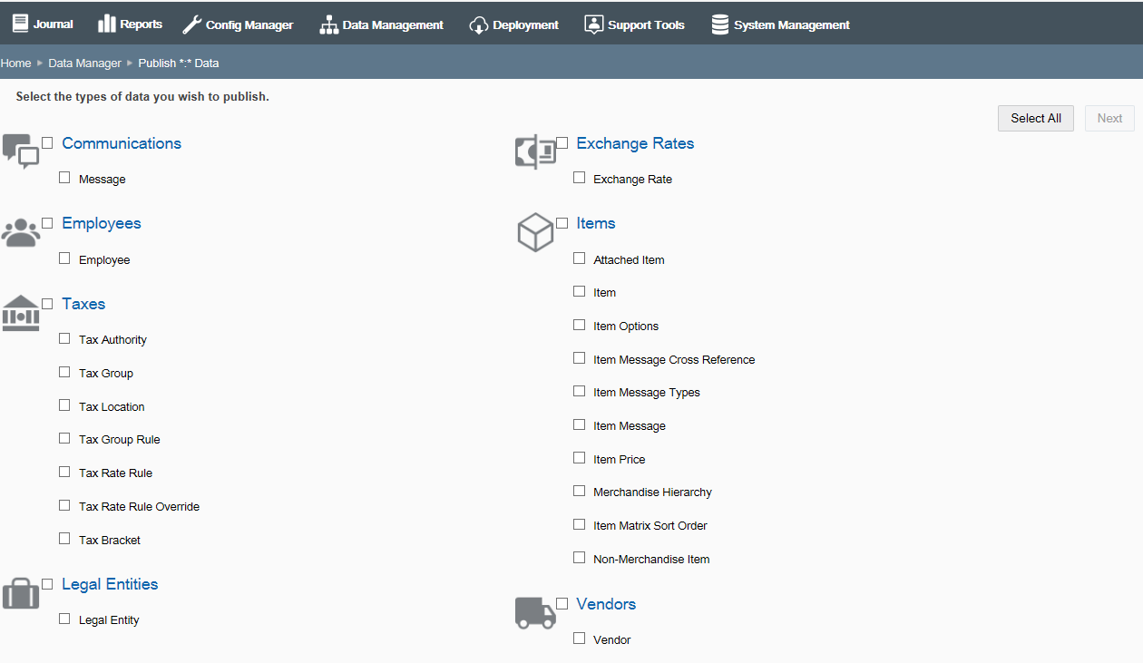 Publish Data page