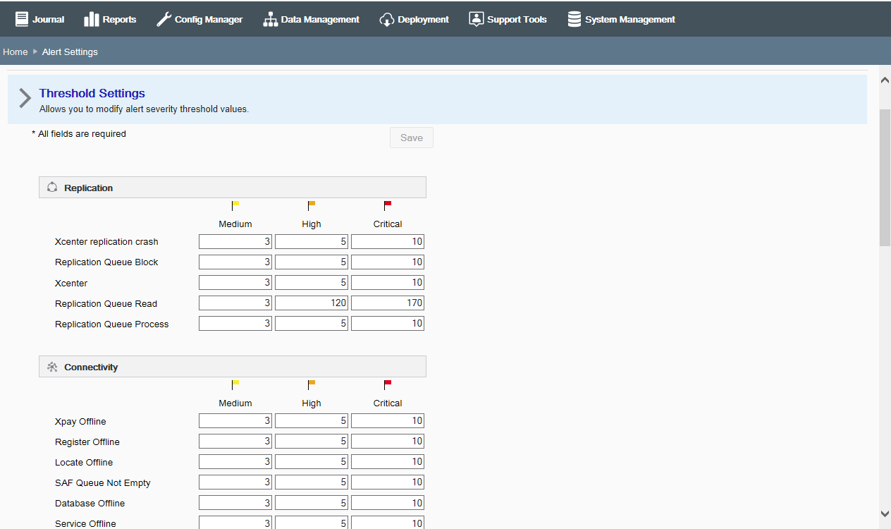 Alert Threshold Settings