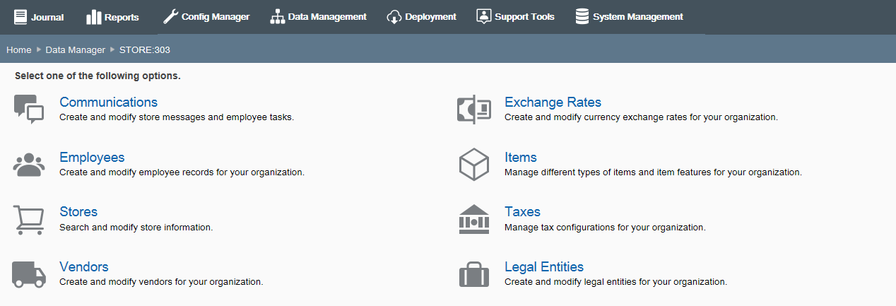 Data Manager options