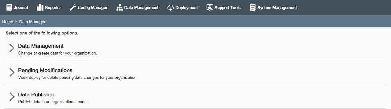 Data Manager page