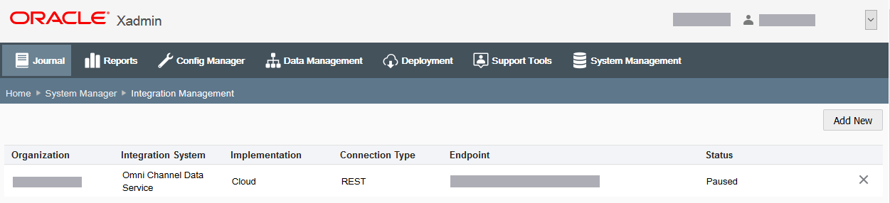 Integration Management Page