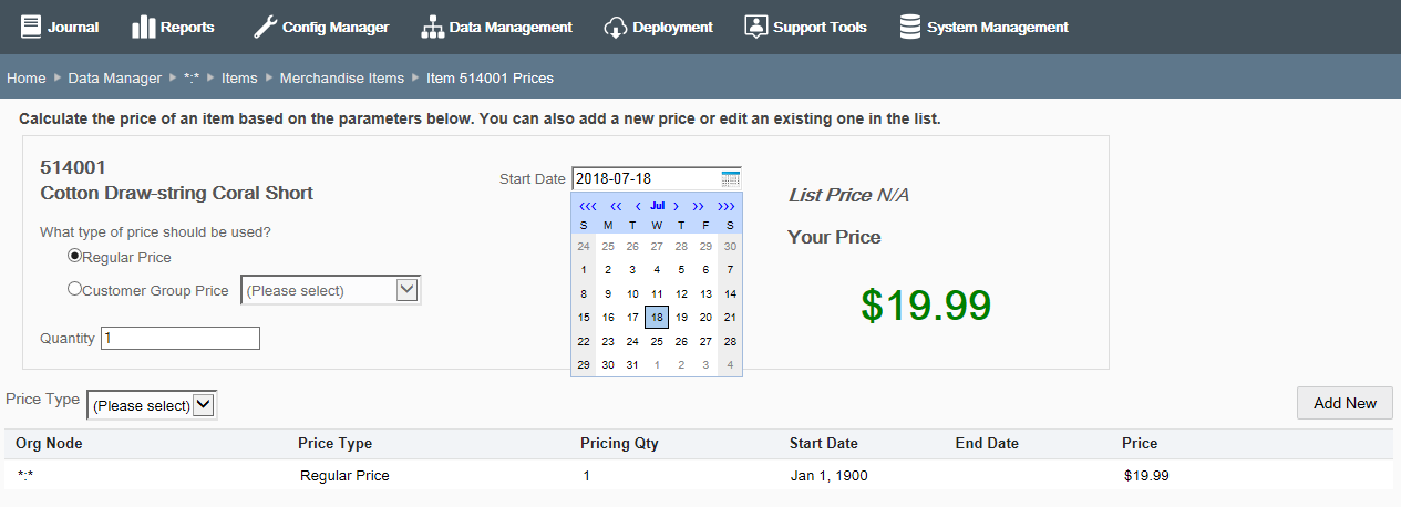 Item Prices page