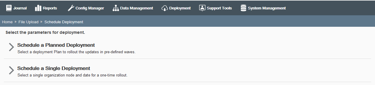 Schedule Deployment page