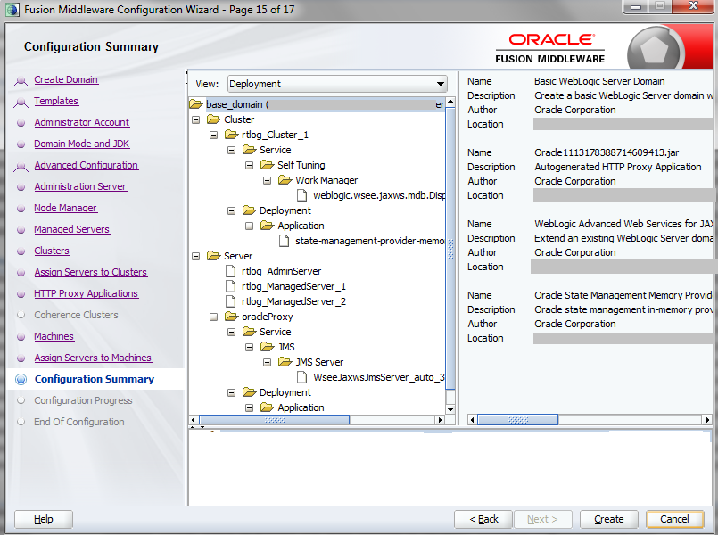 Configuration Wizard Configuration Summary page