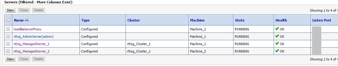 Administration Console List of Servers with Oracle Proxy