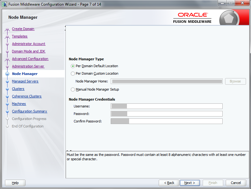 This image shows the Configuration Wizard Node Manager page.