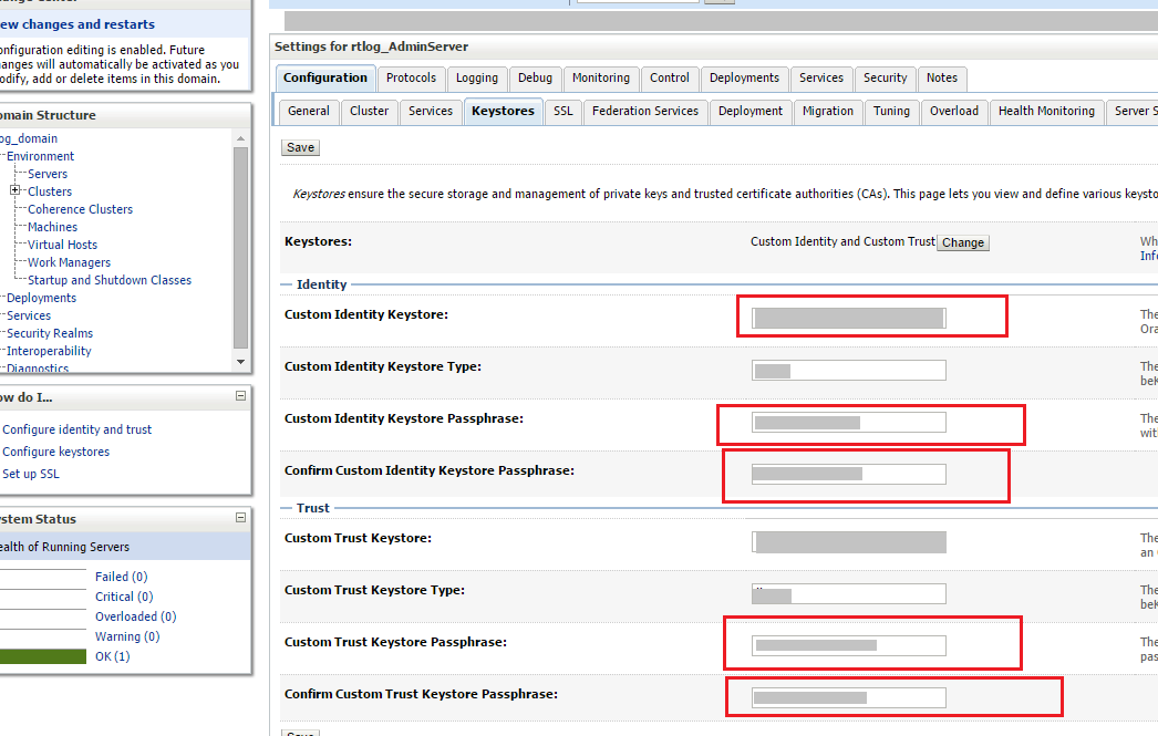 This image shows the settings for the Administration Server.