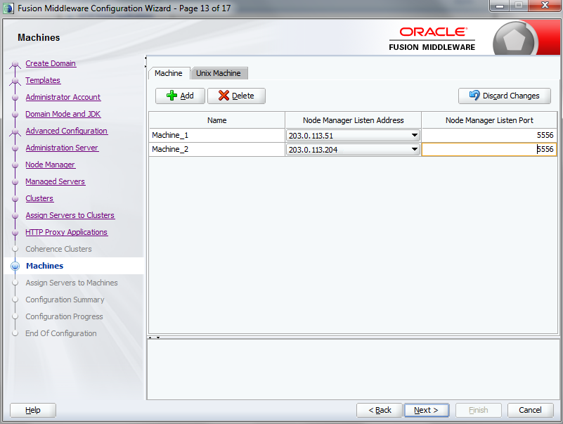 This image shows the Configuration Wizard Machines page.