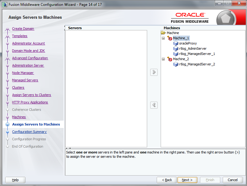 Configuration Wizard Assign Servers to Machines page