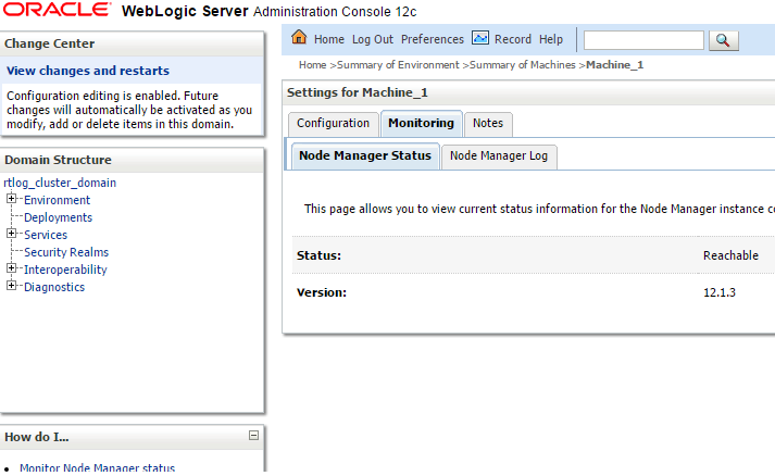 Administration Console Settings page under Machines