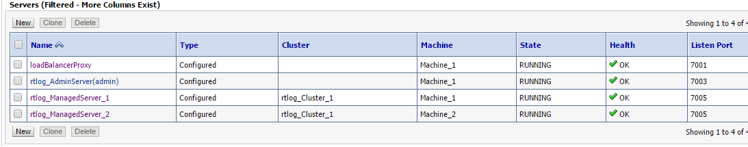 Administration Console List of Servers with Oracle Proxy