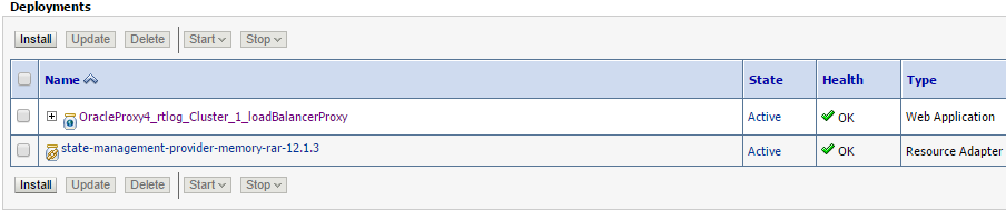 Administration Console Deployments page.