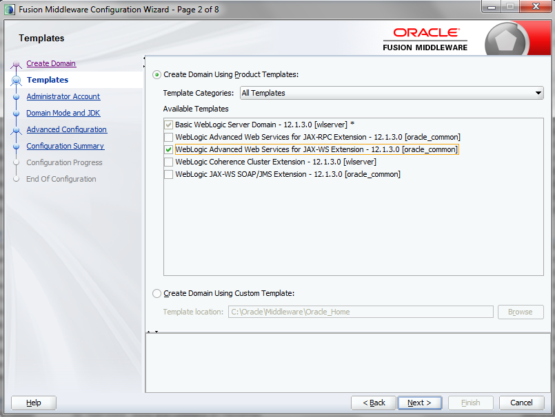 This image shows the Configuration Wizard Templates page.