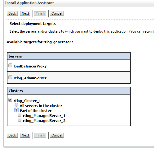 Install Application Assistant Select Deployment Targets page