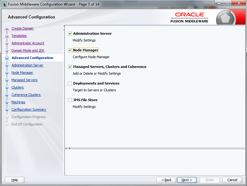 Configuration Wizard Advanced Configuration page