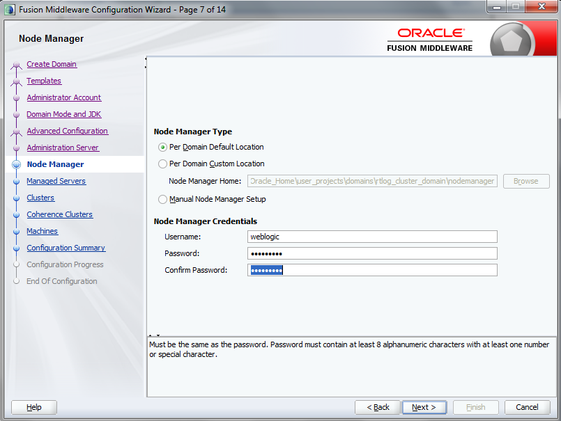 This image shows the Configuration Wizard Node Manager page.