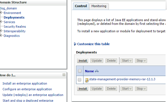 This image shows the Administration Console Control page.