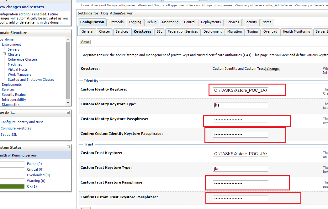 This image shows the settings for the Administration Server.