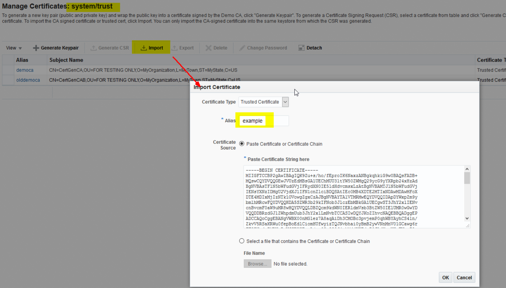 Image represents Managing Certificates Screen.