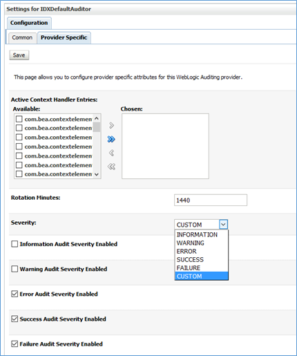 Image represents Settings for IDXDefalutAuditor.