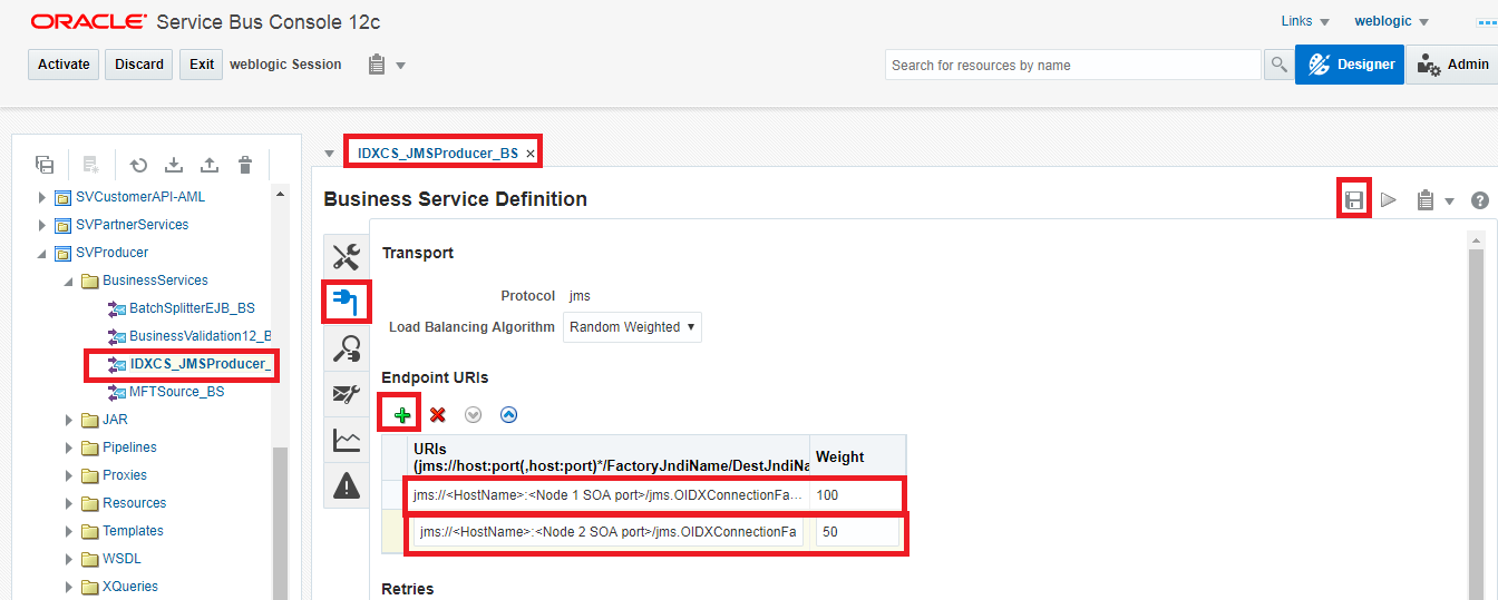 Image represents Updating IDXCS_JMSProducer_BS