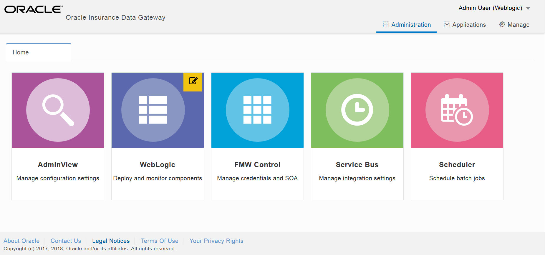 Image represents administration tab for WebLogic authentication