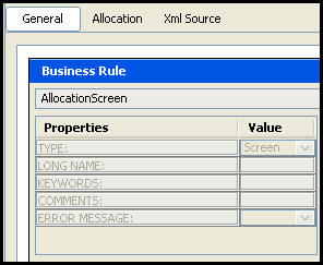 General pane of the AllocationScreen