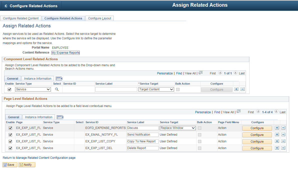 Assign Related Actions Page