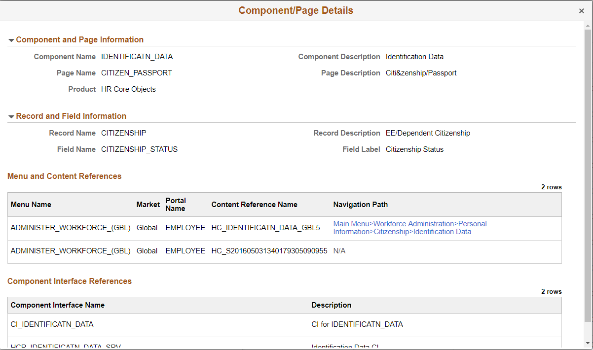 Component/ Page Details