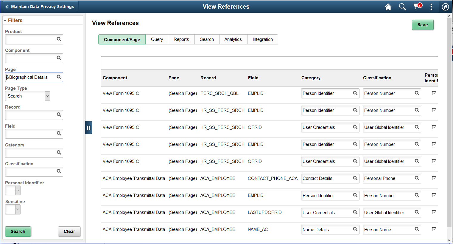 View References Component/ Page