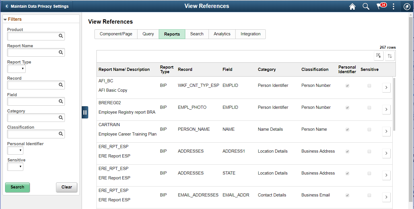 View References_Reports_SQR Page