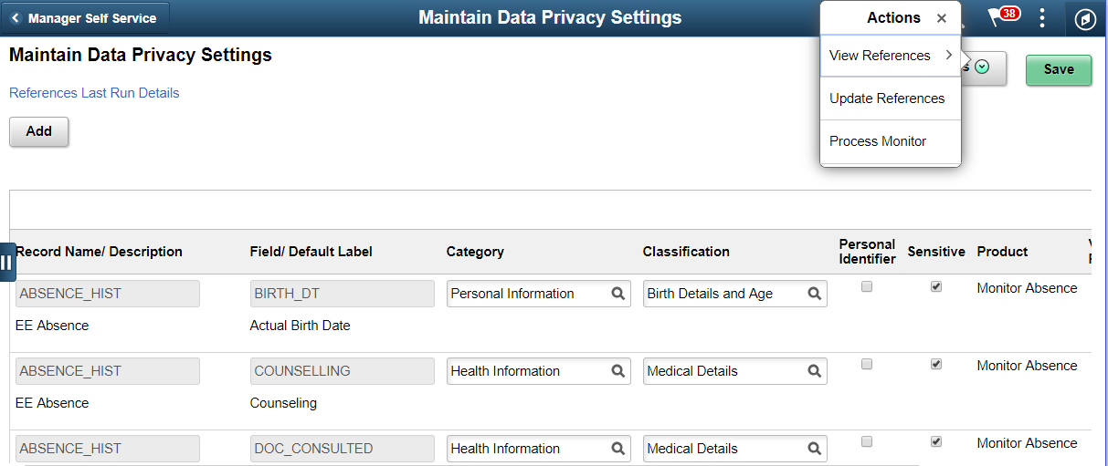 Maintain Data Privacy Settings_References_Actions