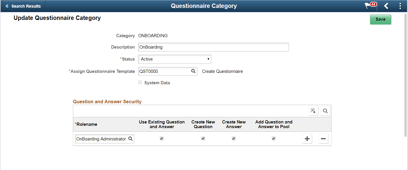 Create Questionnaire Category.