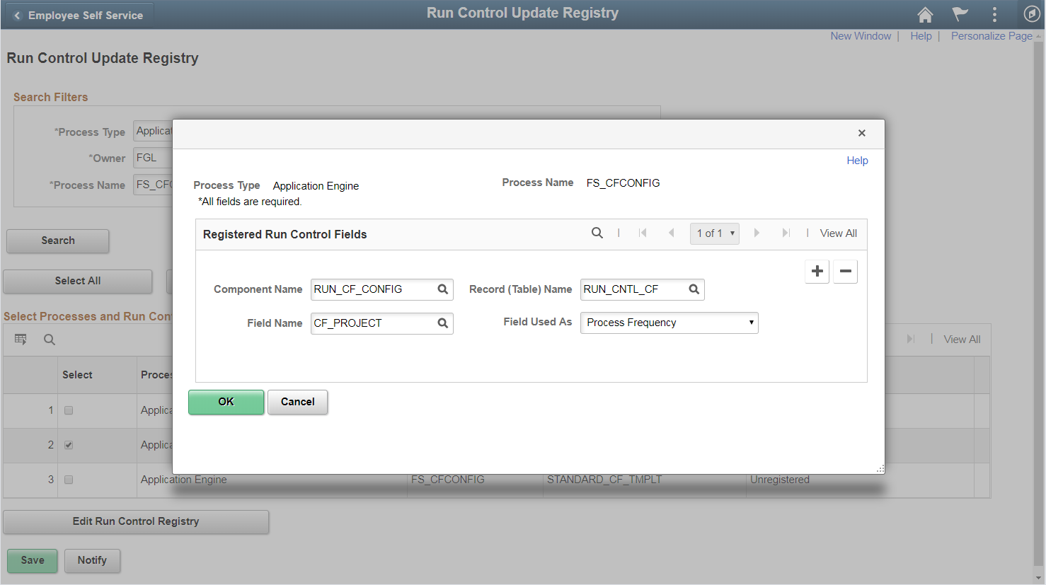 Edit Run Control Registry pagelet