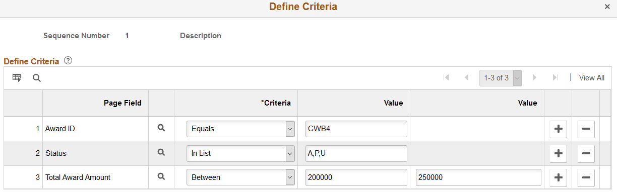 Define Criteria page