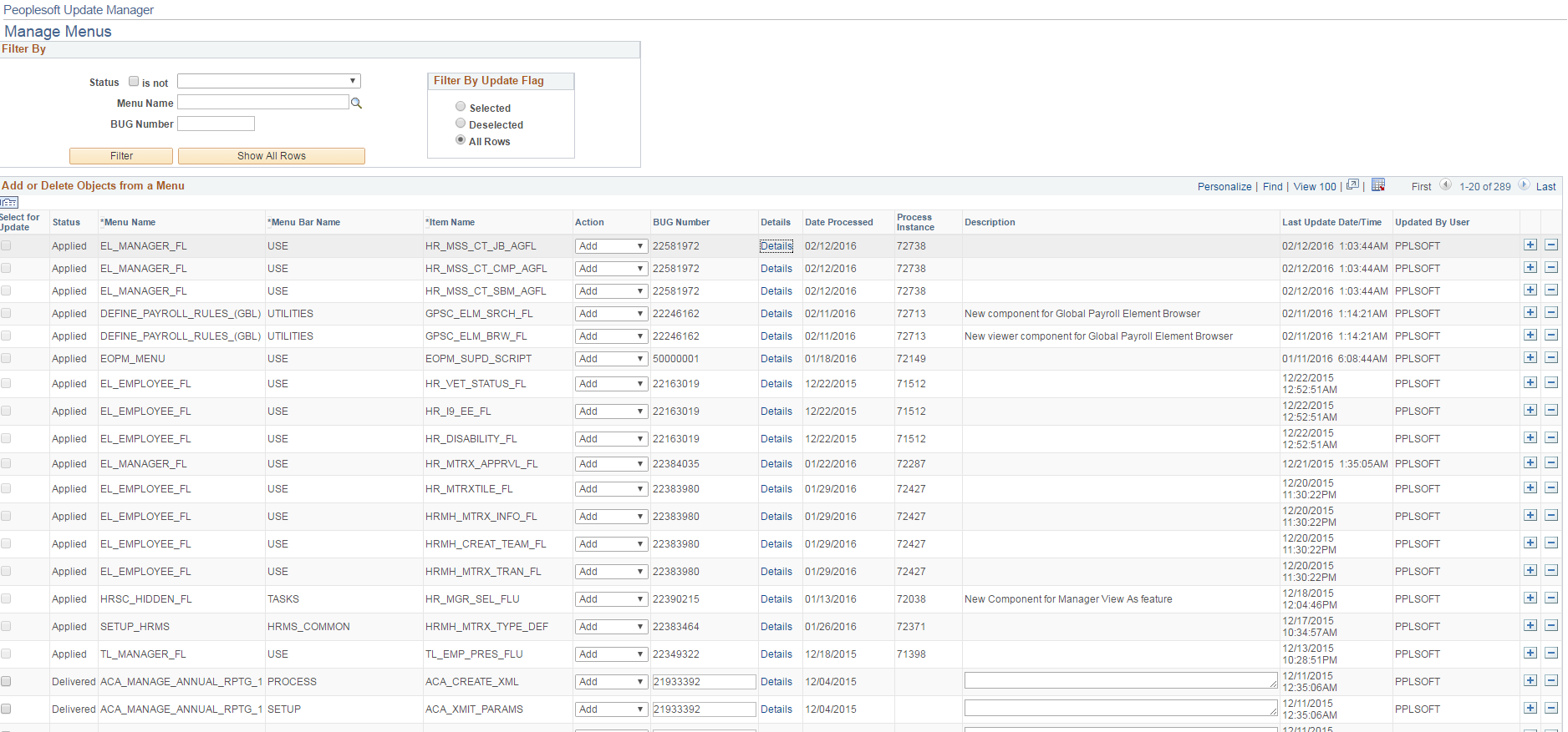 Manages Menus page