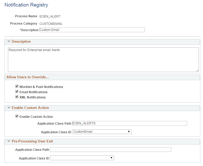 Notification Registry page