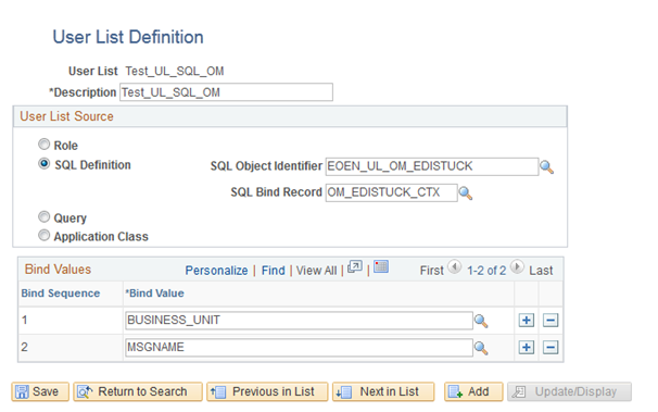 User List Definition -SQL Definition