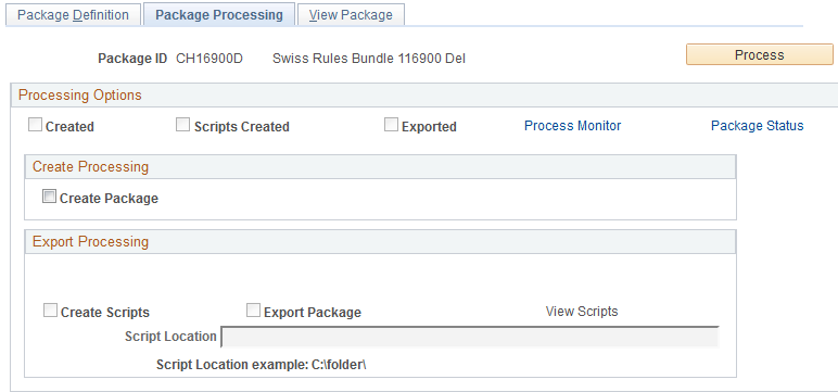 Package Processing page