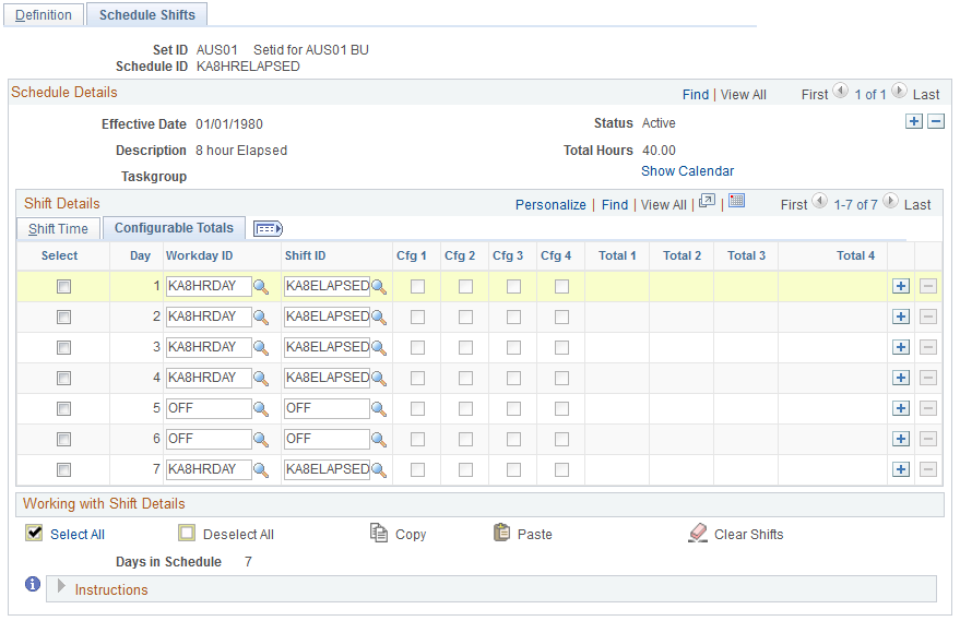 Schedule Shifts page: Configurable Totals tab