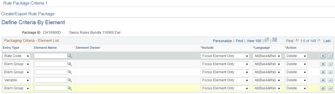 Define Criteria By Element page