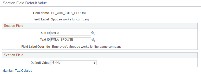 Section Field Default Value page
