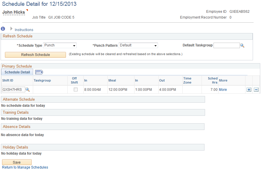 Schedule Detail for <date> page
