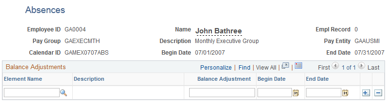 Adjust Balances - Absences page
