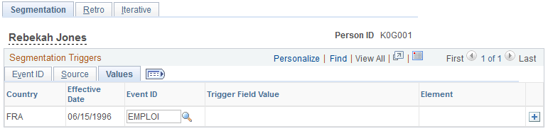 Segmentation page - Values tab