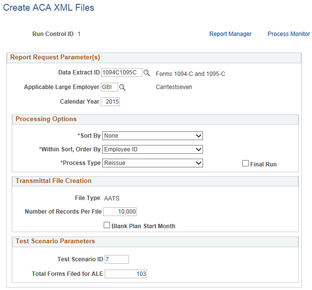 Create ACA XML Files page