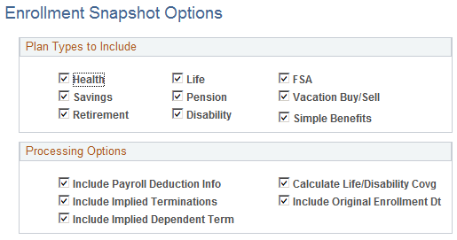 Enrollment Snapshot Options page